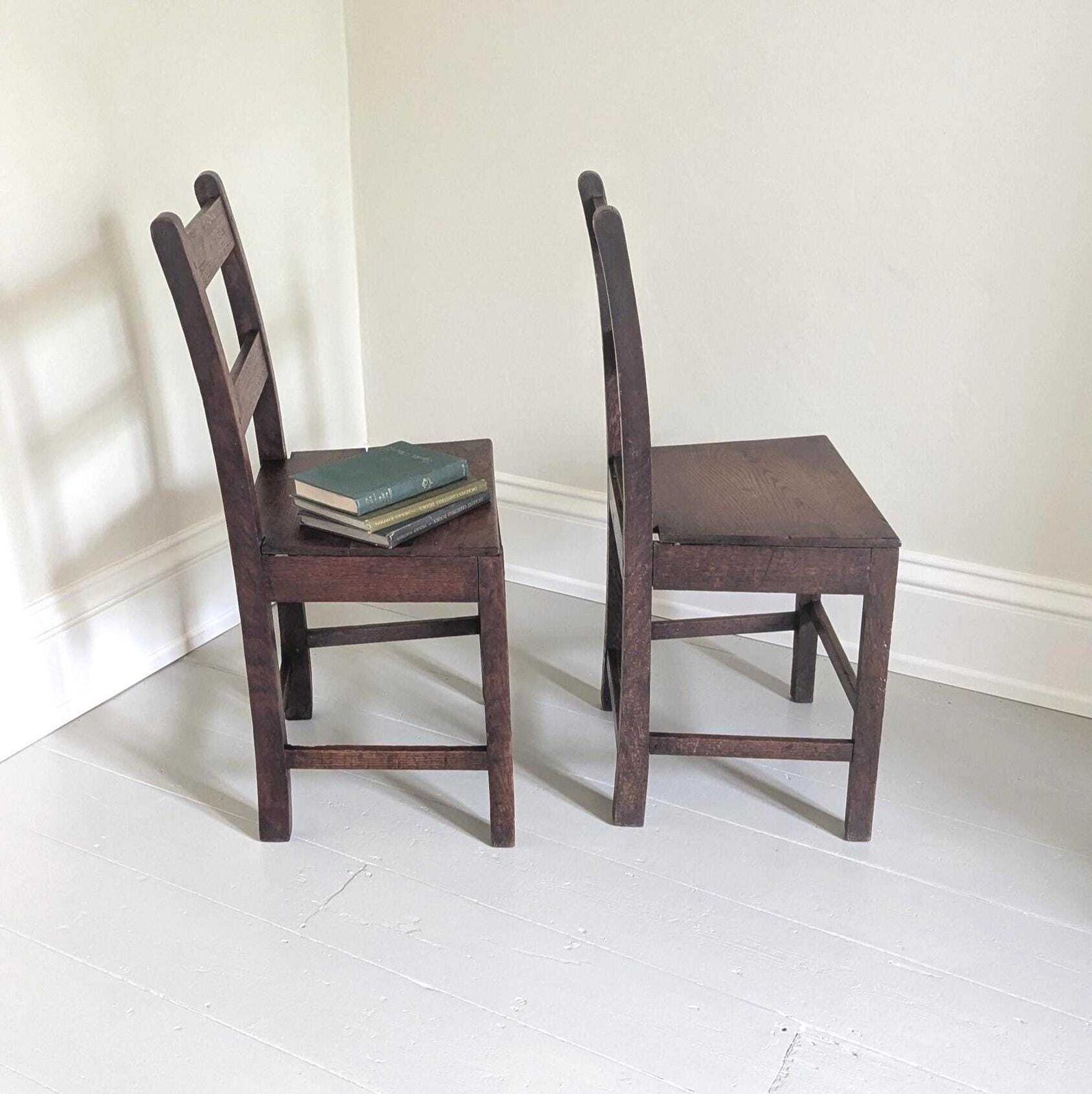 Antique Oak Georgian Country Side Chairs – Rustic Primitive C1800 photo for sale