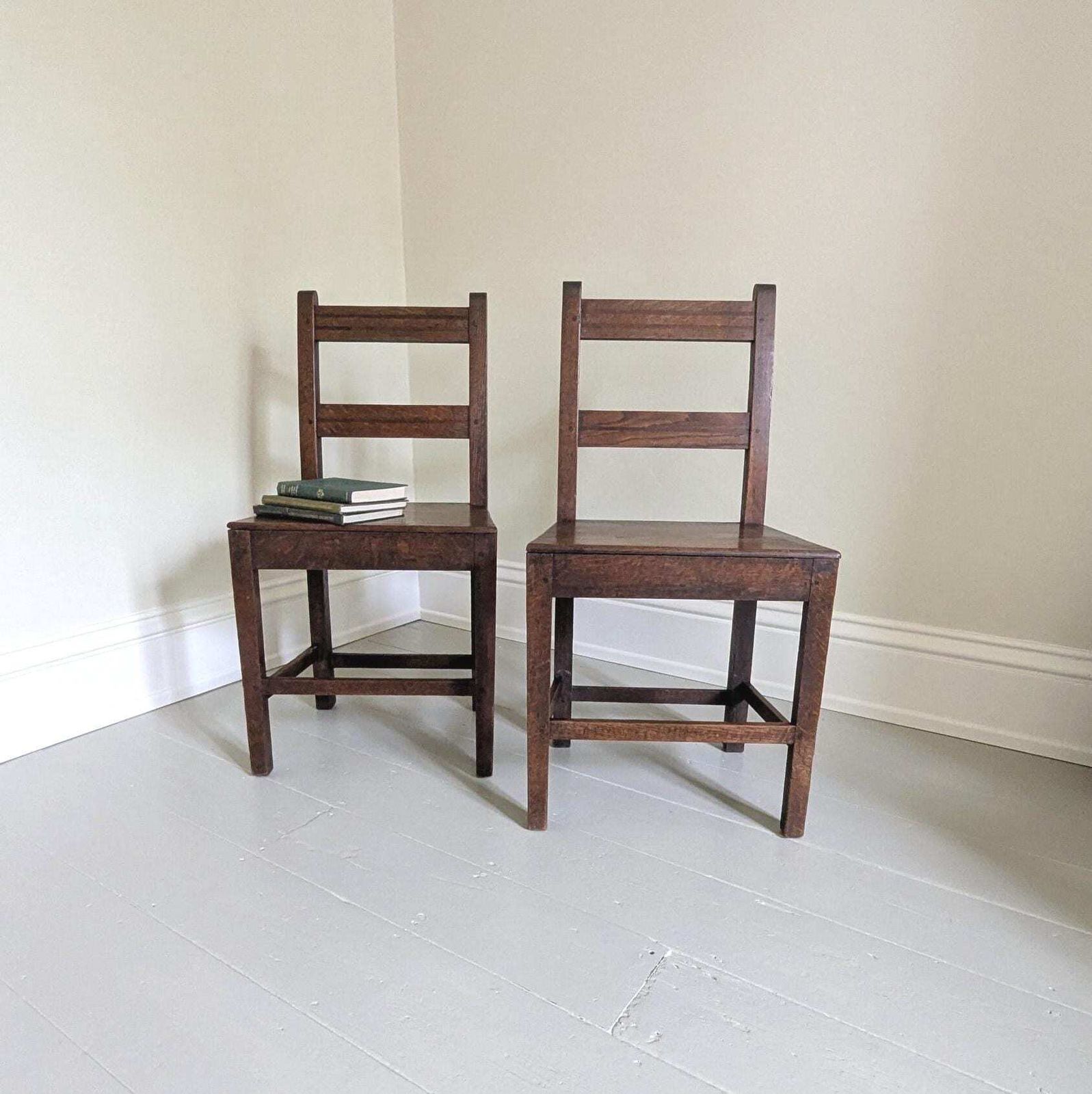 Antique Oak Georgian Country Side Chairs – Rustic Primitive C1800 photo 285.0