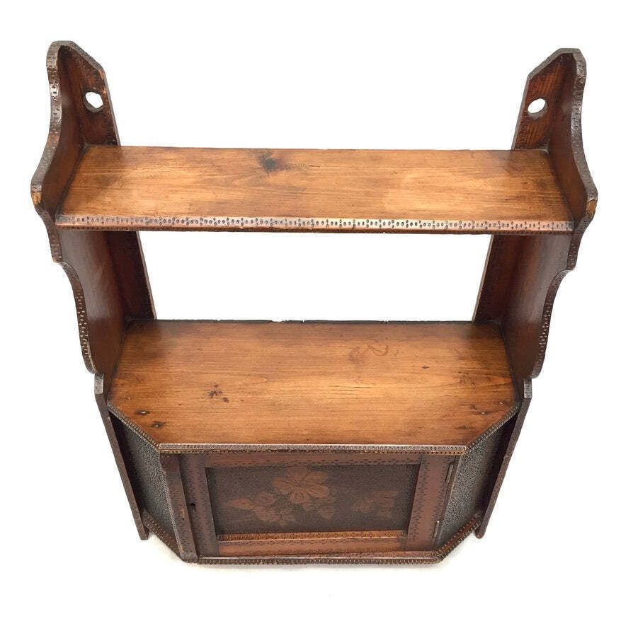 Antique Wooden Poker Work Wall Hanging / Tabletop Shelf / Cabinet / Box photo 129.0