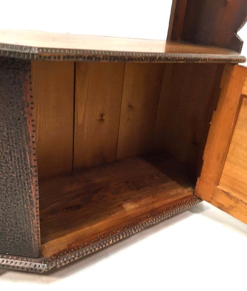 Antique Wooden Poker Work Wall Hanging / Tabletop Shelf / Cabinet / Box photo vintage