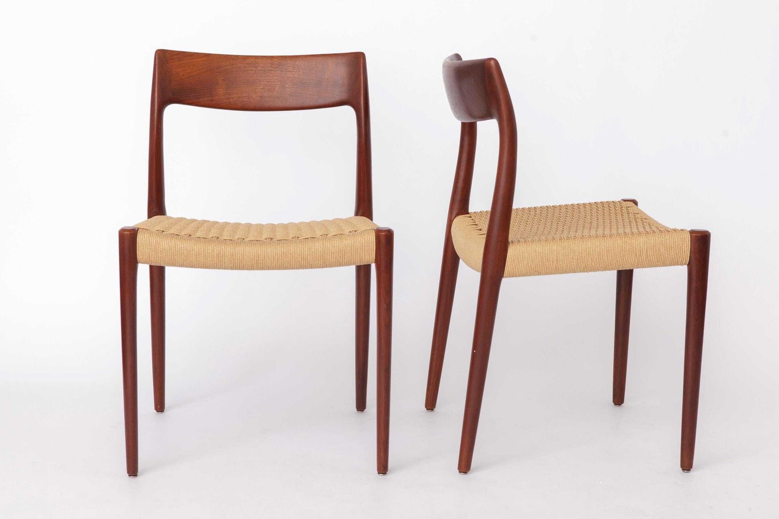Set Of 4 Niels Møller Model 77 Chairs Dark Teak Danish Cord 1950s Danish Mid Century Dining Chairs photo Furniture