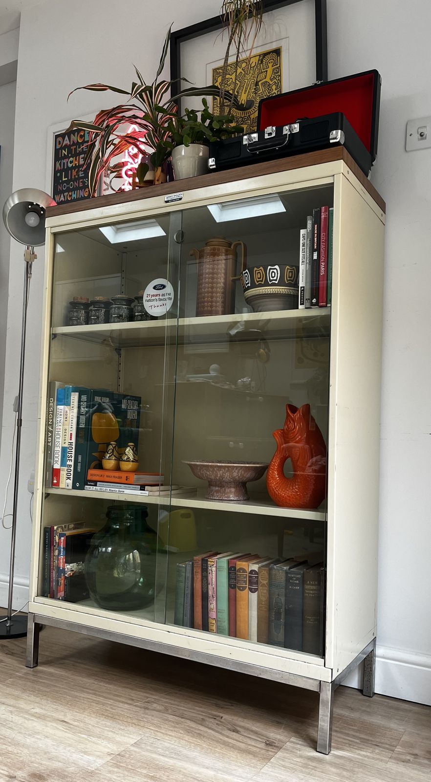 Mid Century Ford Sankey Sheldon Glazed Steel Bookcase Cabinet Industrial