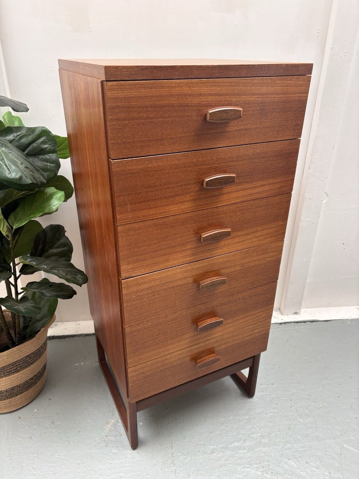 Mcm G Plan Quadrille Teak Tallboy Chest Of 6 Drawers