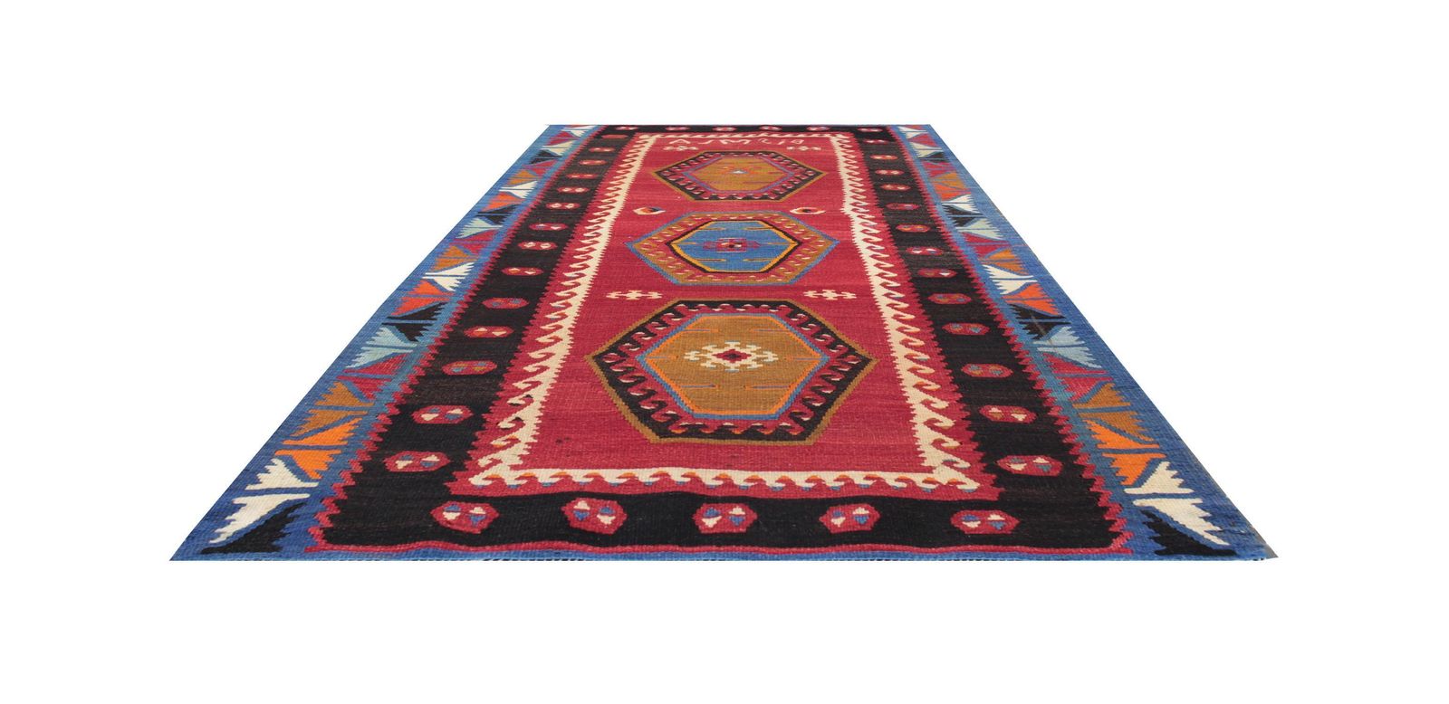 Antiek Turks kilimkleed rood multicolour tribaal medaillon flatweave tapijt 1940 photo Textiel