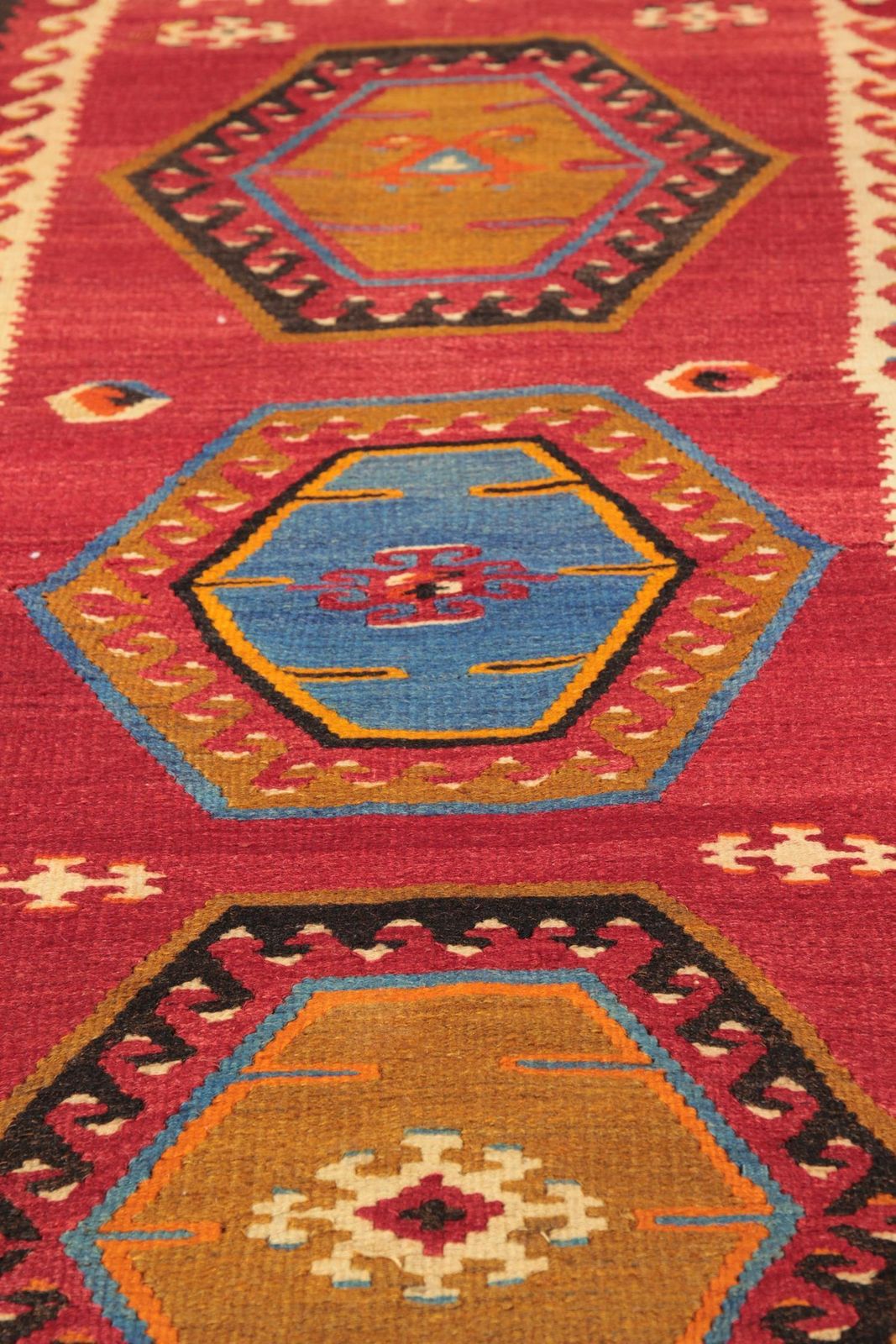 Antiek Turks kilimkleed rood multicolour tribaal medaillon flatweave tapijt 1940 photo 1820.0