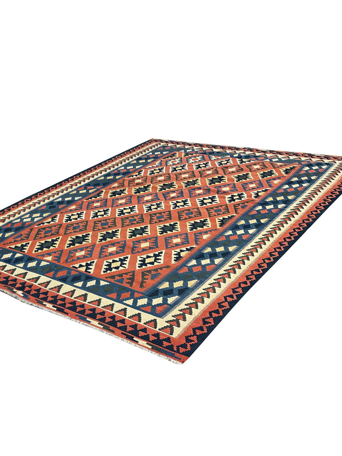 Tapis kilim vintage à motifs géométriques rayés orange en laine, kilims tissés à la main photo vintage