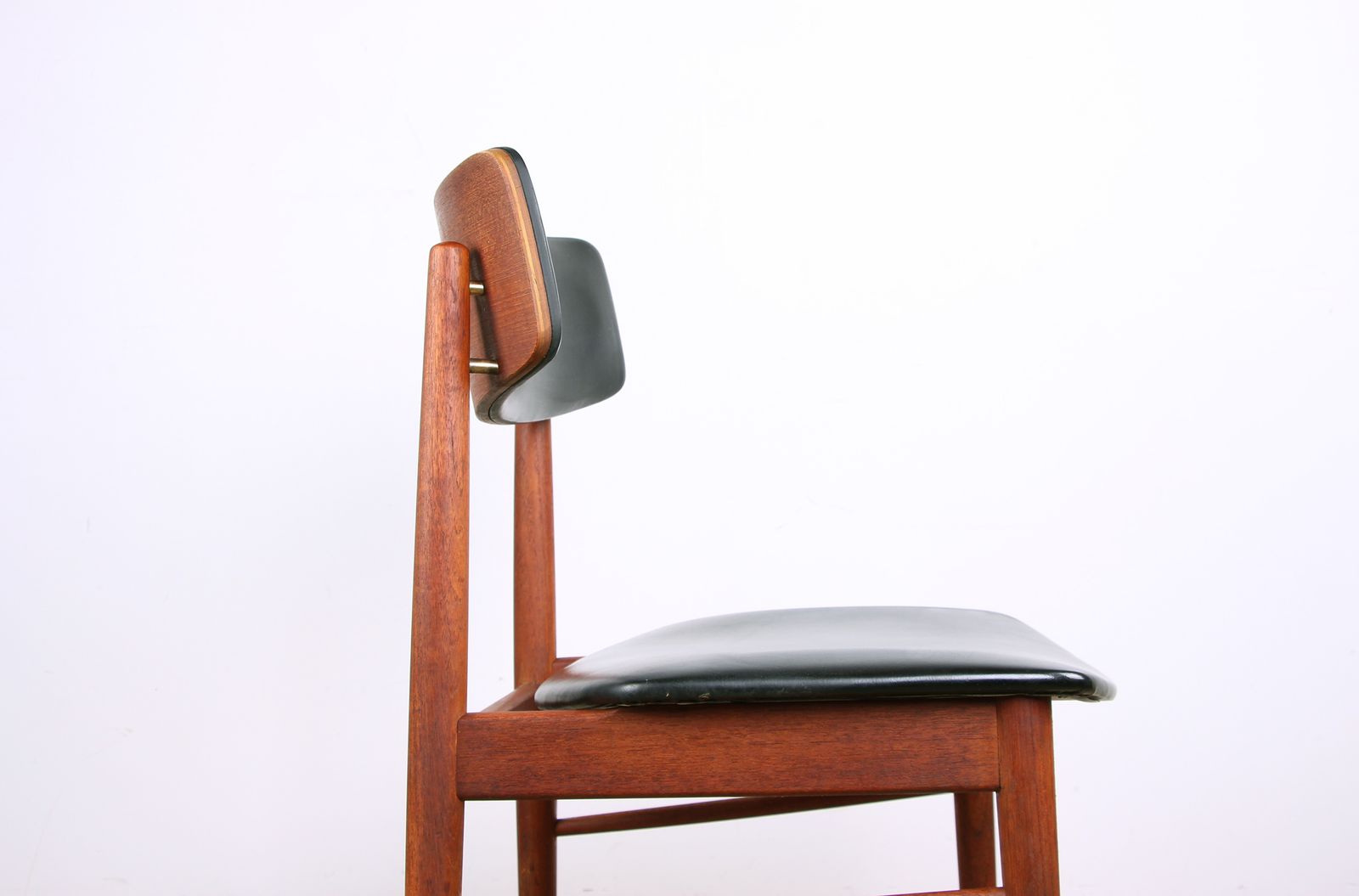 Furniture Set Of 4 Danish Chairs In Teak, Black Skai And Brass By Sven Chrobat For Sax 1960. photo