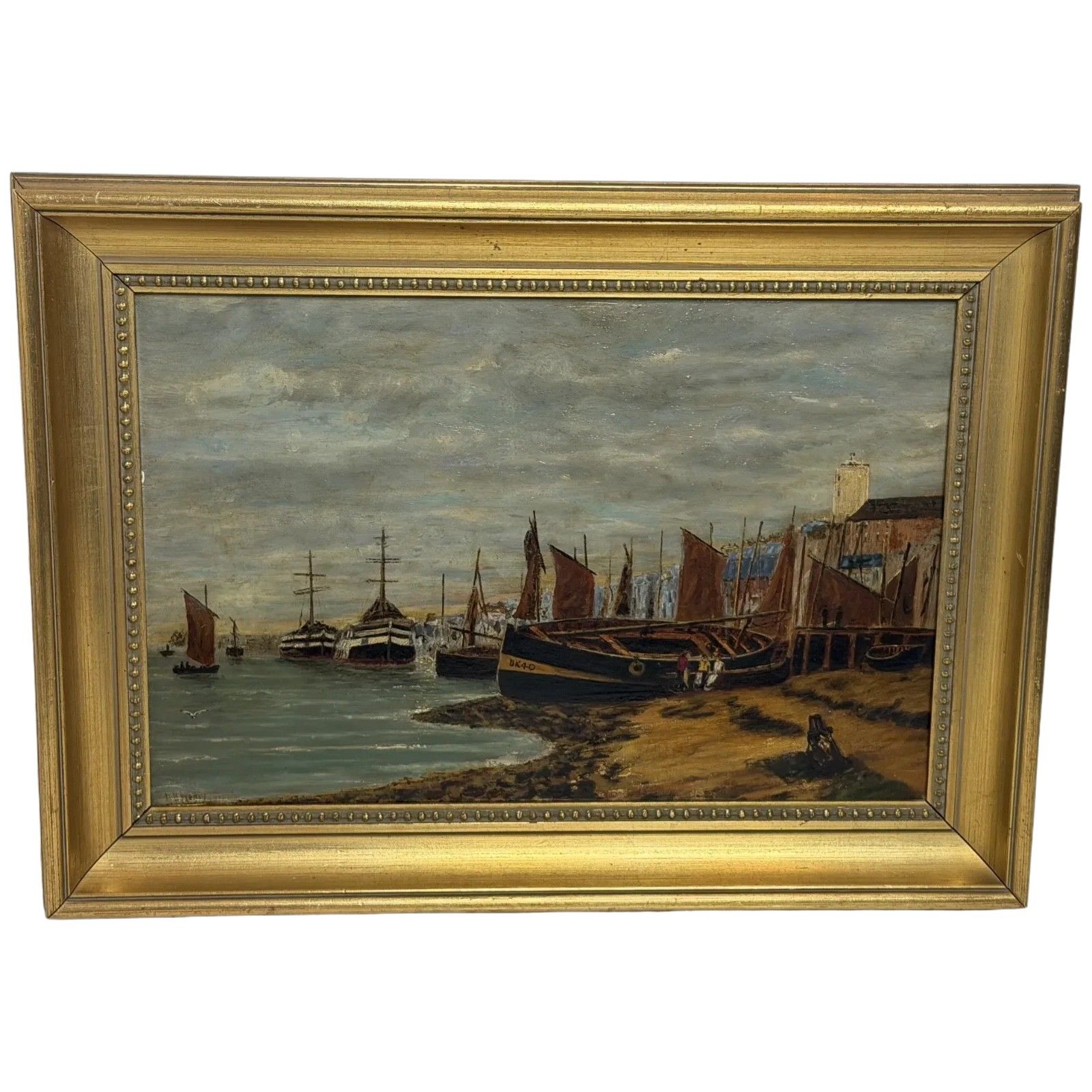 Victorian Oil Painting North Shields Harbour The Old Low Light In The Manner Of Bernard Benedict Hemy