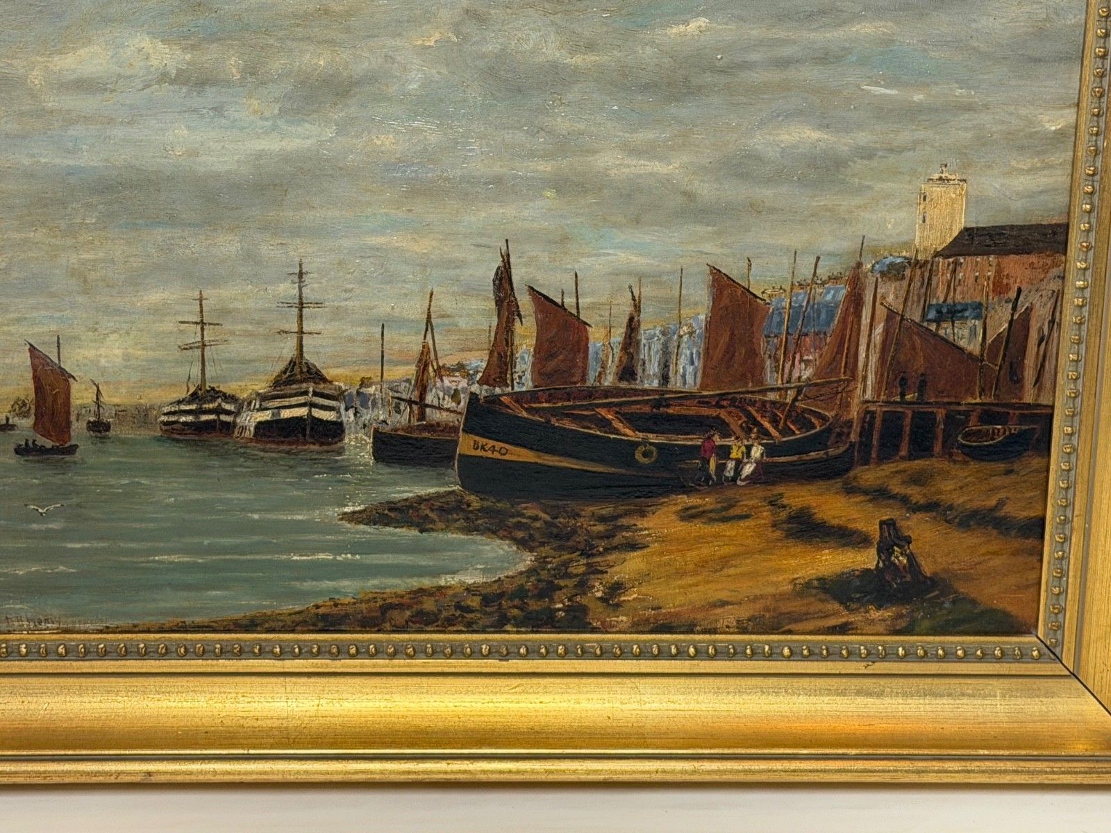 Victorian Oil Painting North Shields Harbour The Old Low Light In The Manner Of Bernard Benedict Hemy photo for sale