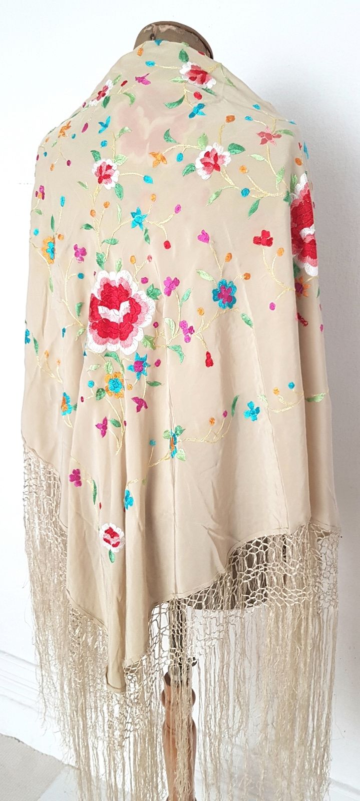 Antique Silk Embroidered Piano Shawl, Manton De Manila. photo furniture