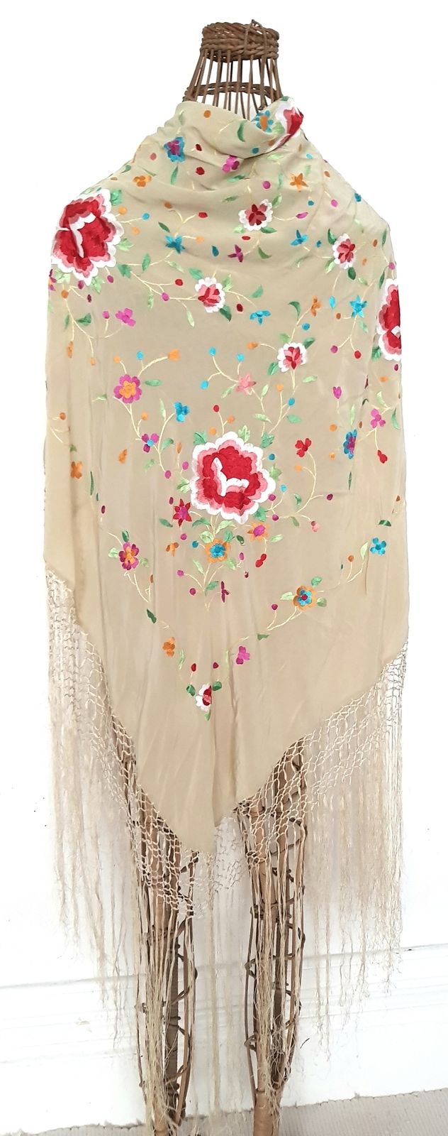 Textiles Antique Silk Embroidered Piano Shawl, Manton De Manila. photo