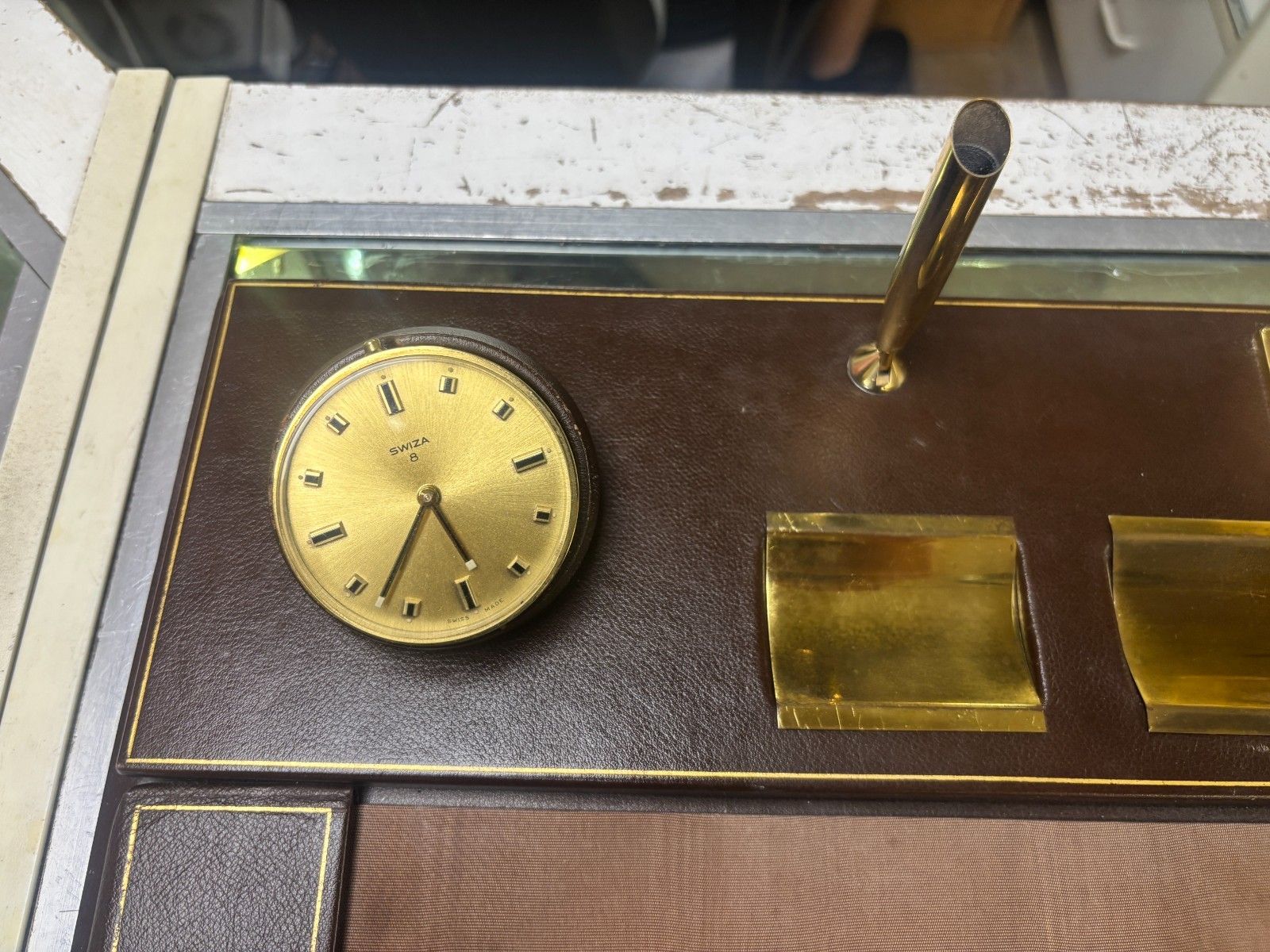 Mid Century Leather & Brass Executive Desk Organiser photo furniture