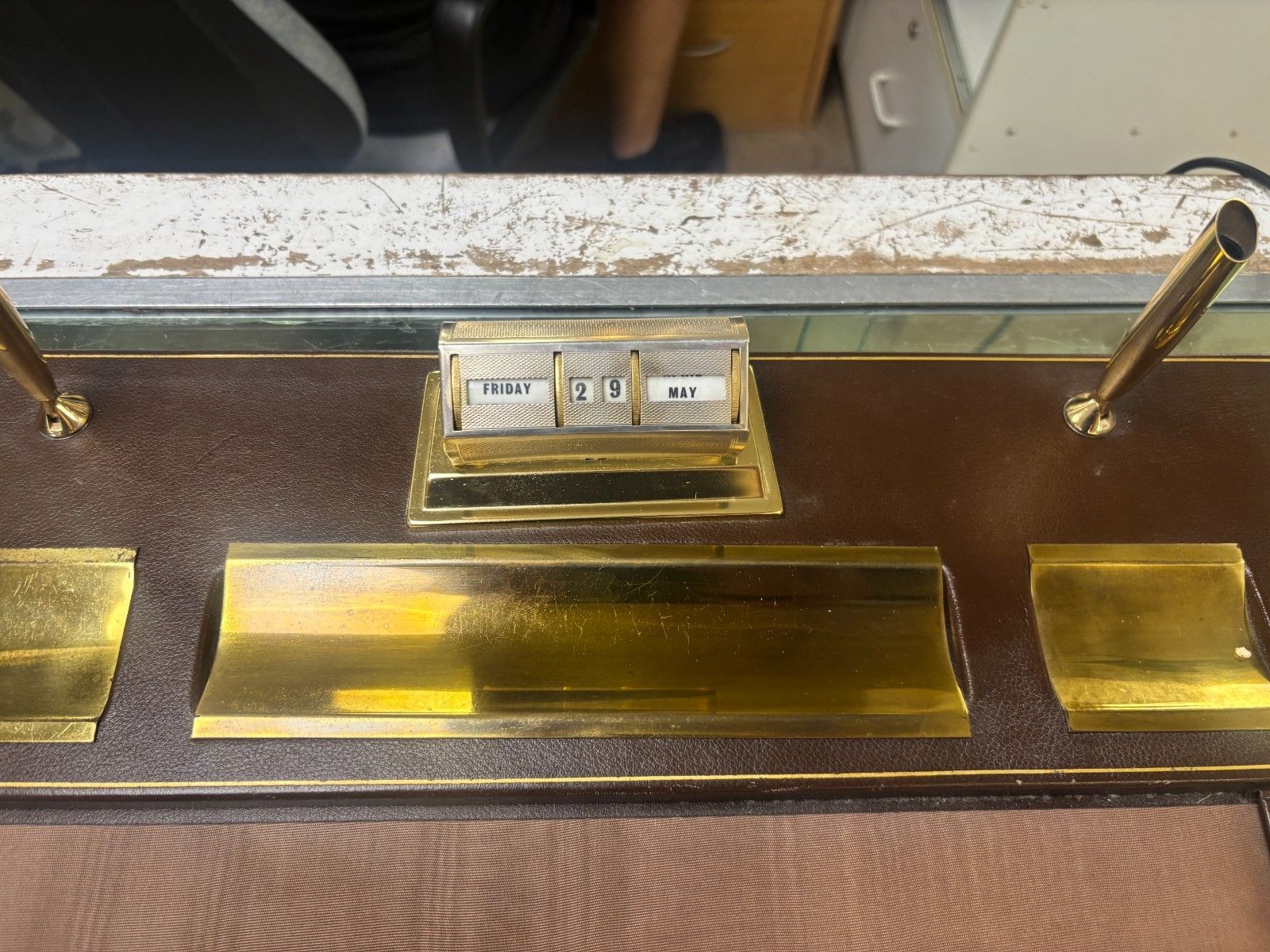Mid Century Leather & Brass Executive Desk Organiser photo Home Decor