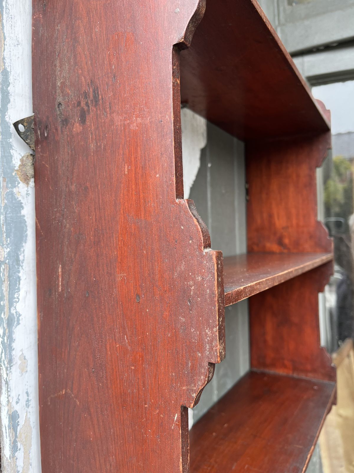 Small Victorian Pine Wall Shelves In Original Dark Red Stain photo for sale