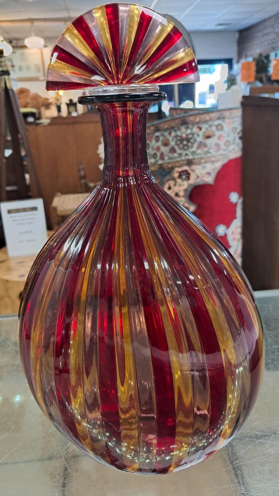 Stunning Murano Glass Samantha Red/ Yellow Ribboned Glass Decanter With Coa photo Home Decor
