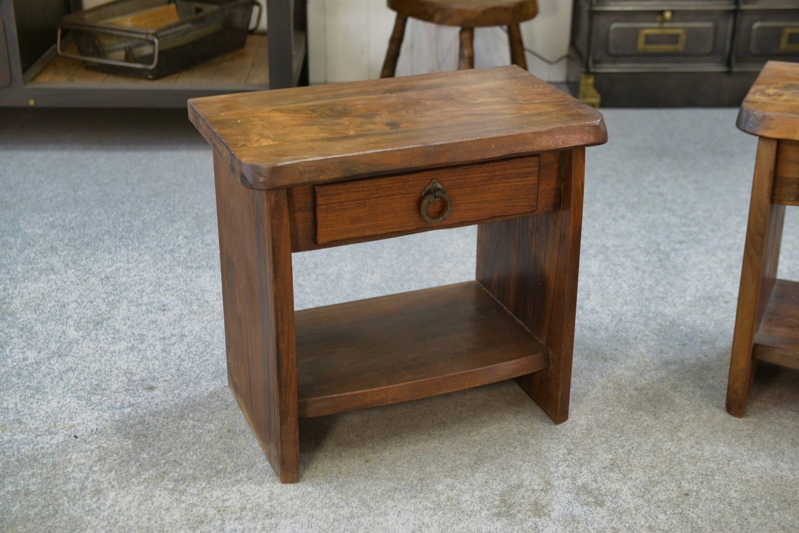 Pair Of Brutalist Solid Elm Bedsideboards By Aranjou 1960 photo vinterior