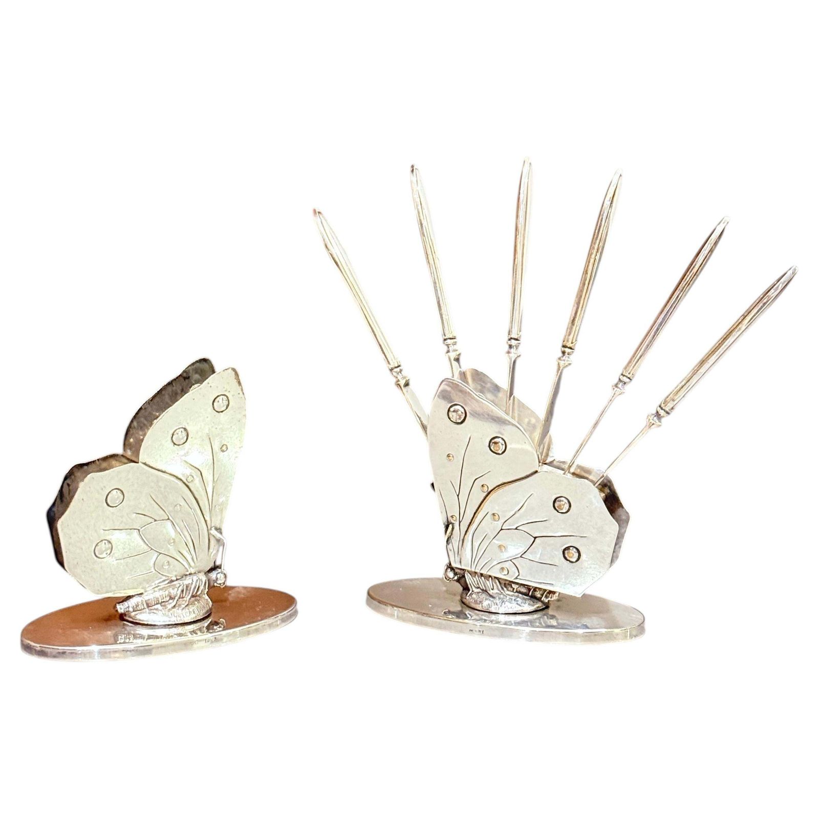 Antique Butterfly Napkin Holder Decorative Matching Knife Rest Set 6 Knives