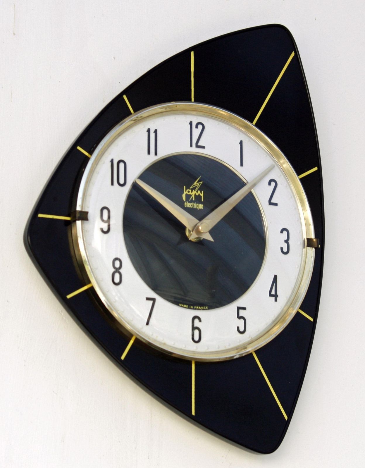 Vintage Japy Wall Clock   29cm Mid Century Style Wooden Black Formica French Retro Wooden 1970s Atomic Gift Off The Wall Clocks photo furniture