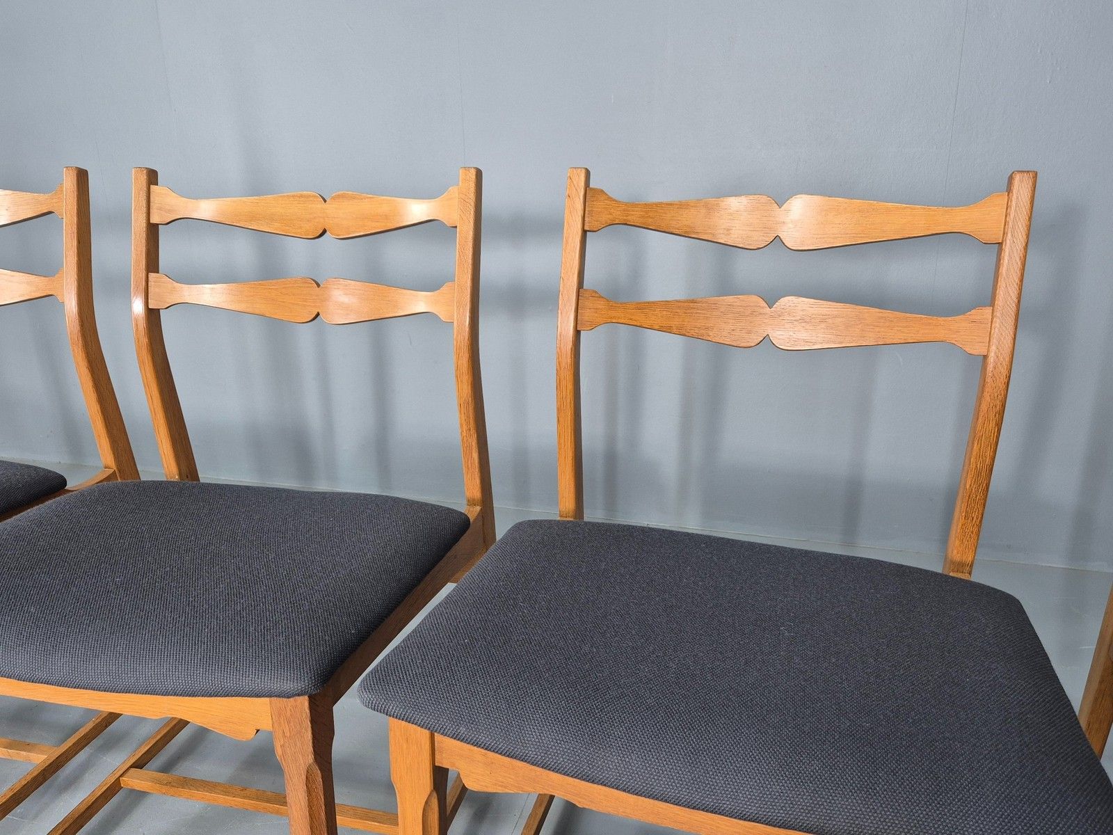 Furniture 5 Vintage Kjaernulf Style Dining Chairs Oak Frame New Seats 1970s Retro Eb12141 photo