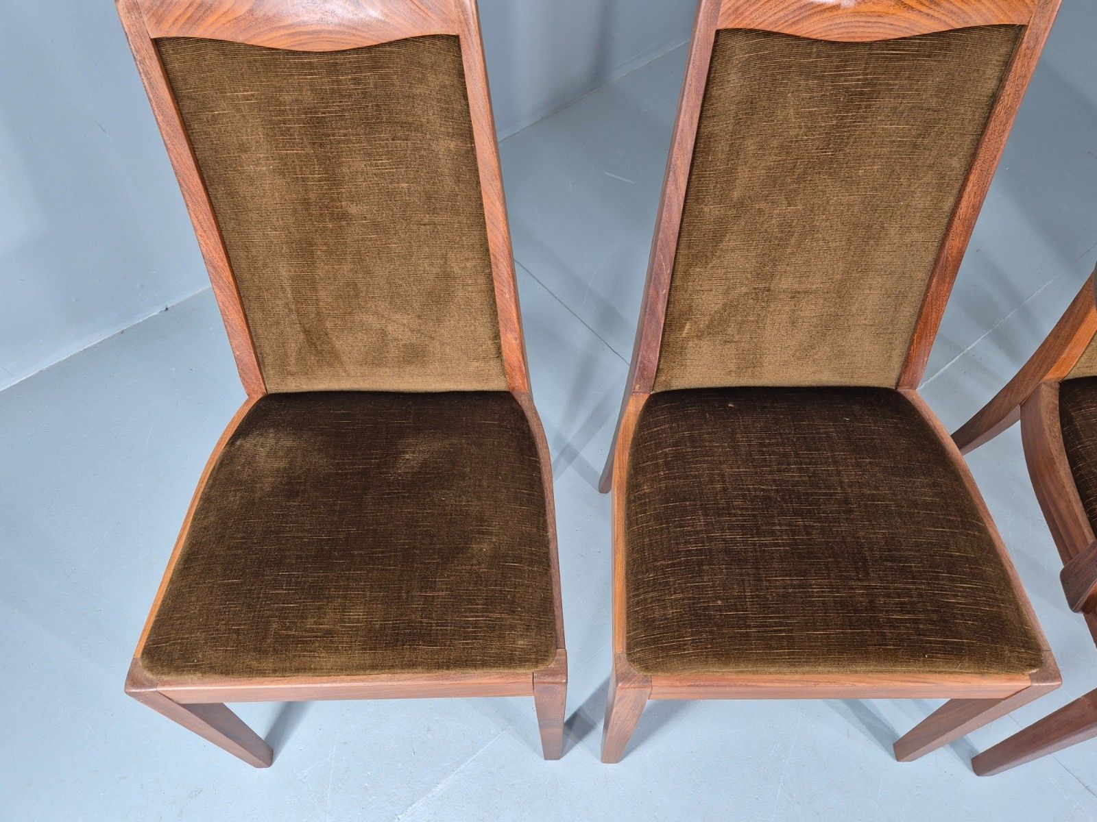 4 Vintage G Plan Dining Chairs Teak Frame Brown Dralon 70s Retro Fresco Eb12185 photo 375.0