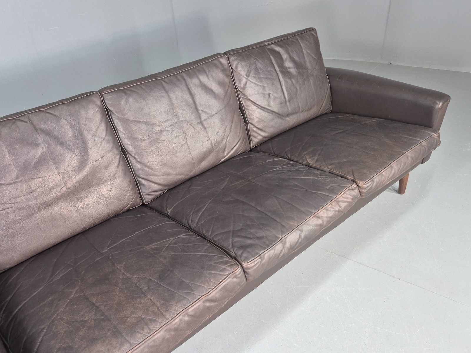 Vintage Mid Century 3 Seater Danish Brown Leather Sofa Retro 1960s Eb12261 photo for sale