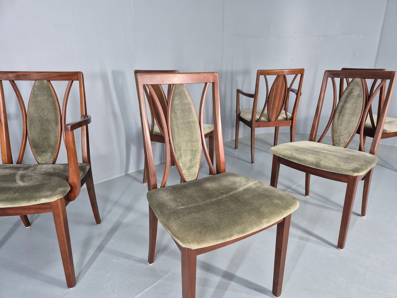 photo furniture 6 Vintage G Plan Teak Dining Chairs X Frame Green Seats 1970s Retro Eb12260