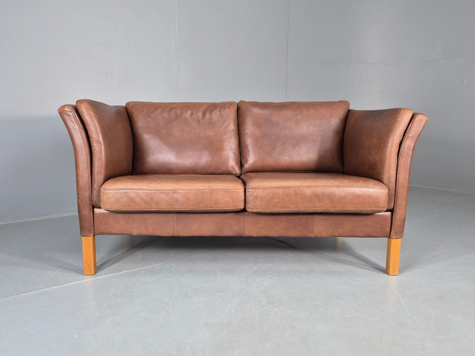 Vintage Mid Century 2 Seater Sofa Danish 1980s Leather Retro Eb11636 photo for sale