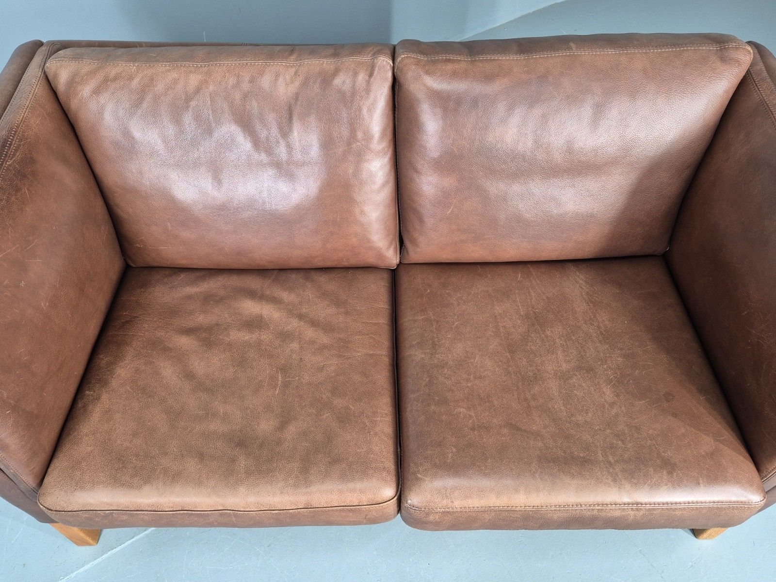 Vintage Mid Century 2 Seater Sofa Danish 1980s Leather Retro Eb11636 photo buy