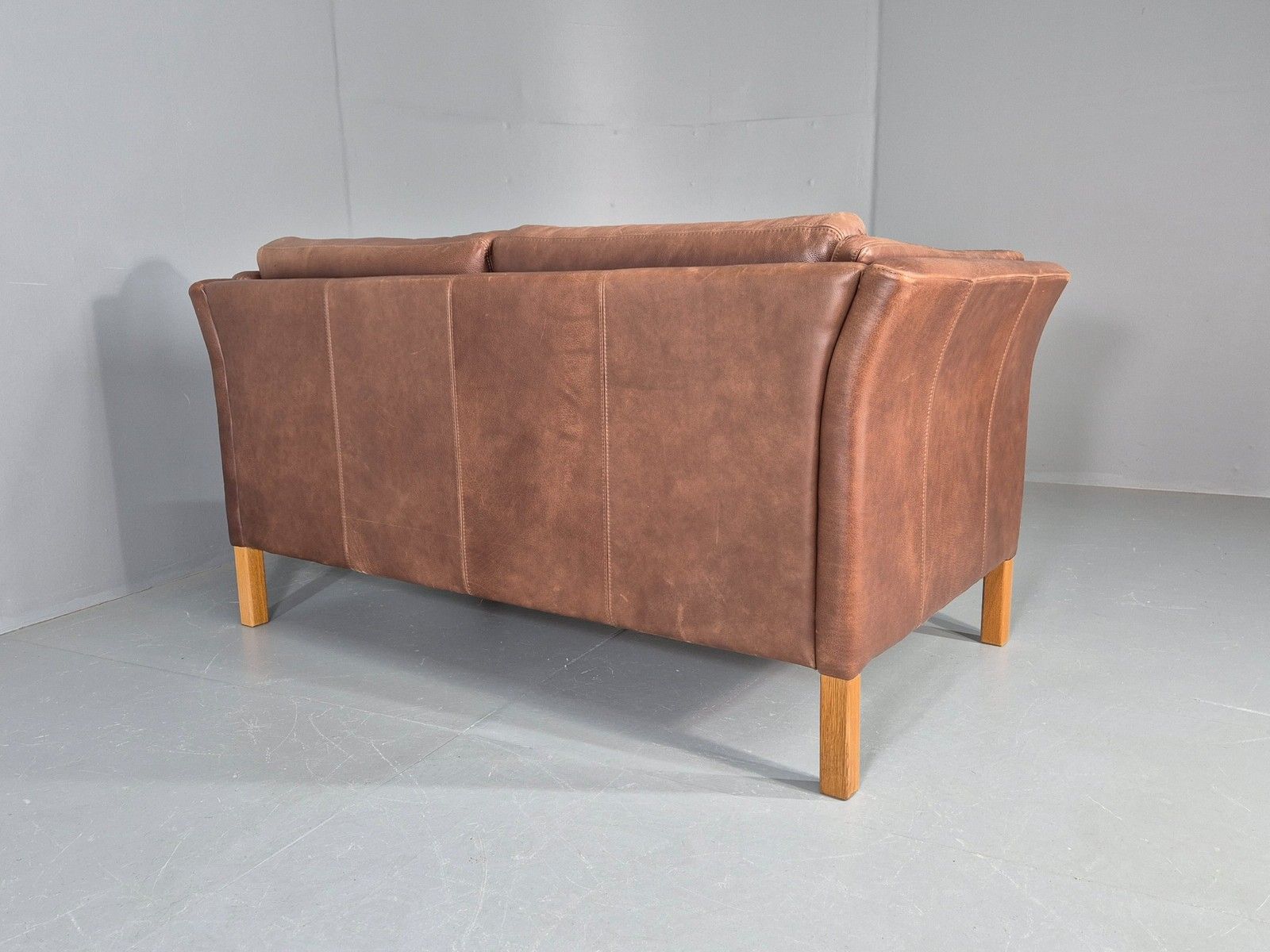 650.0 Vintage Mid Century 2 Seater Sofa Danish 1980s Leather Retro Eb11636 photo