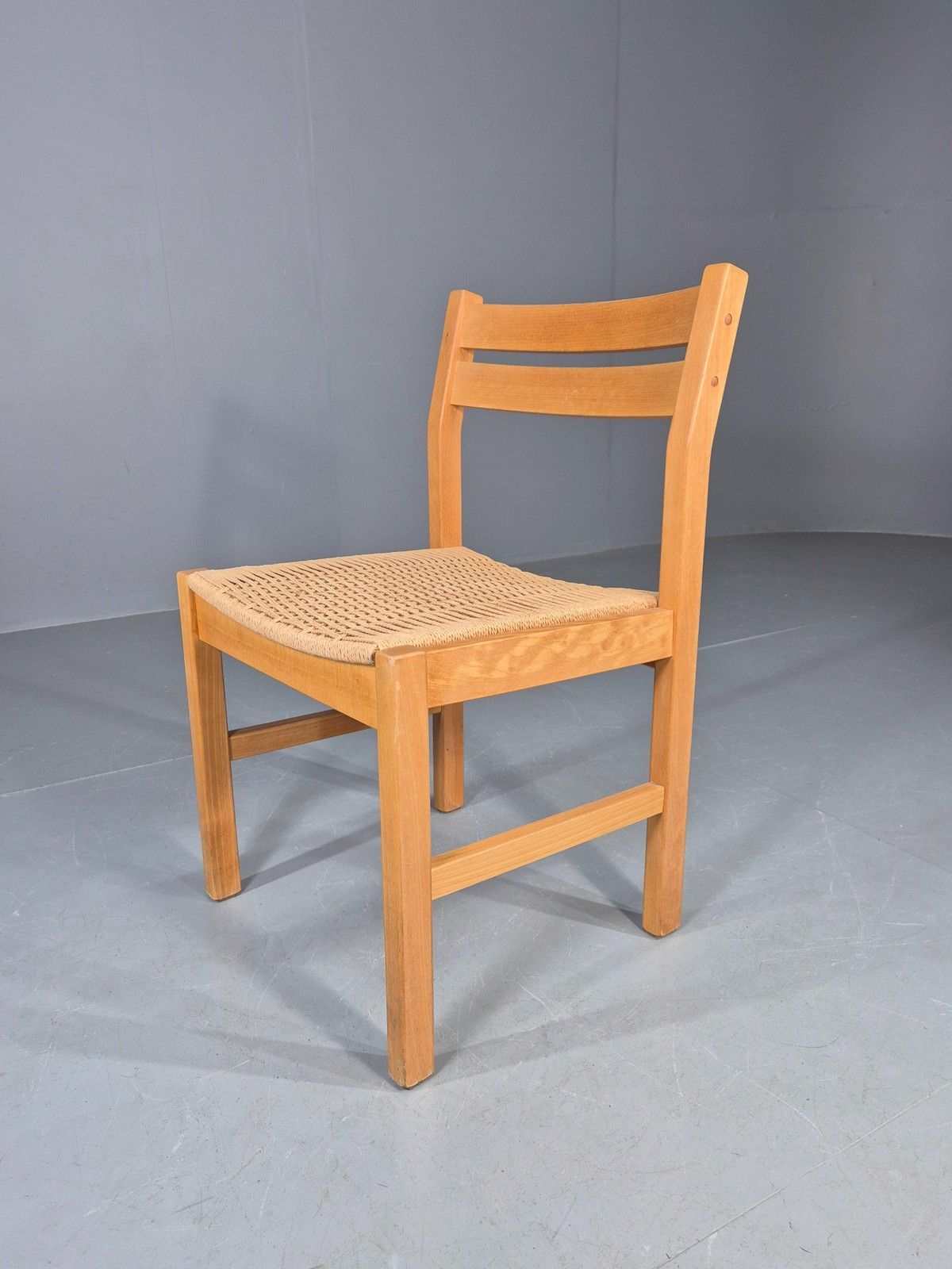 Vintage Danish Dining Chair Papercord Seat 1970s Retro Eb11757