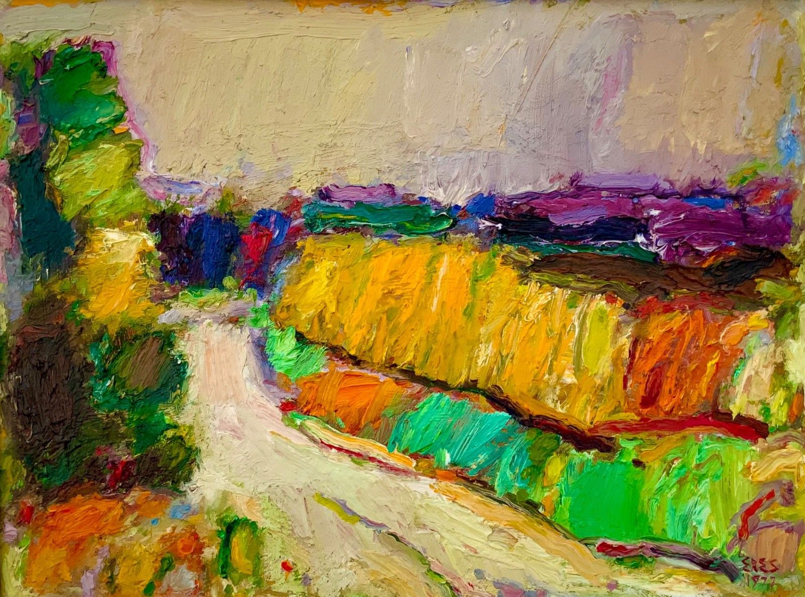 Vintage Original Expressionist Oil On Canvas By A. Eres, 1977 photo furniture