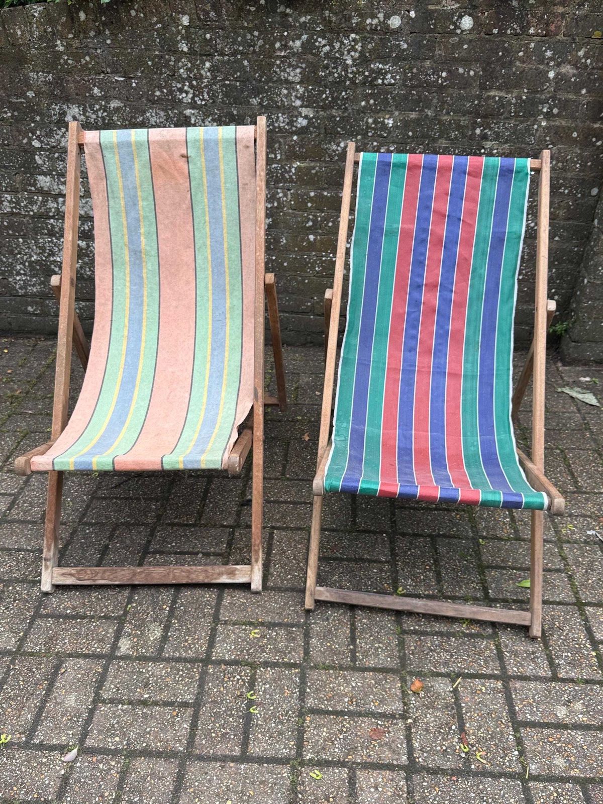Pair Of Vintage British Wooden Deck Chairs Beach Chairs photo furniture