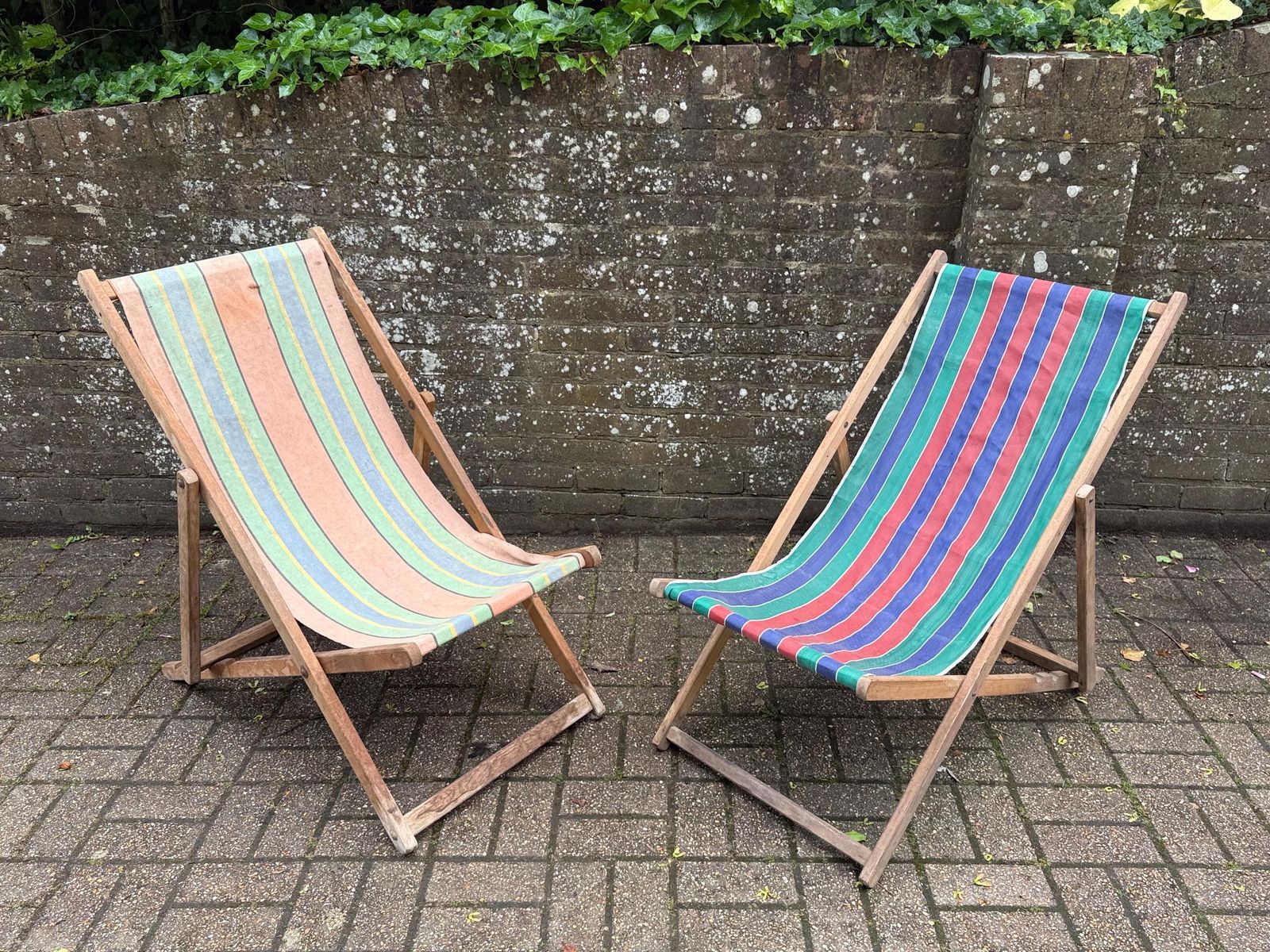 Pair Of Vintage British Wooden Deck Chairs Beach Chairs photo buy