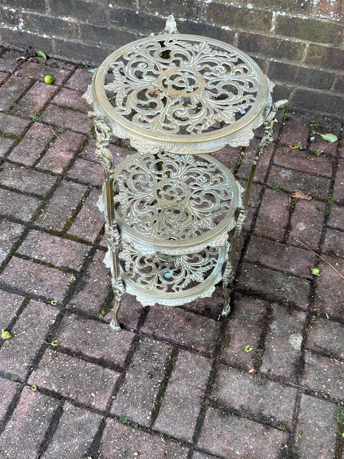 Authentic Victorian Ornate Brass Plant Stand Three Tier Display Stand photo 245.0