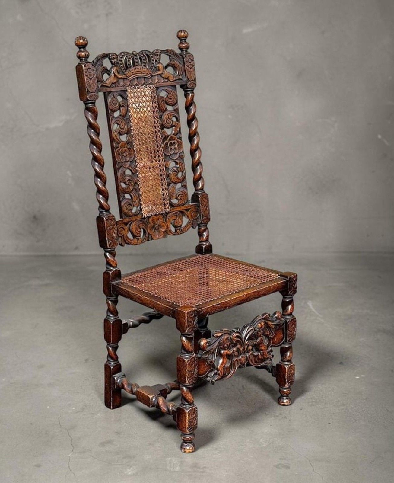 Antique Carved Walnut Jacobean Style Chair