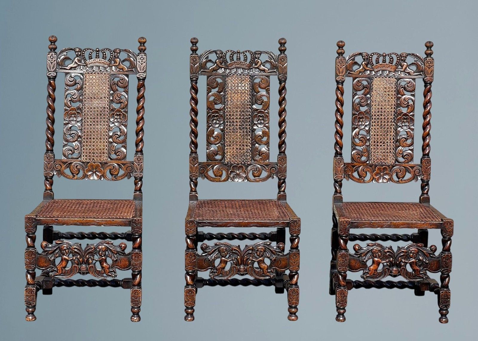 Antique Carved Walnut Jacobean Style Chair photo for sale