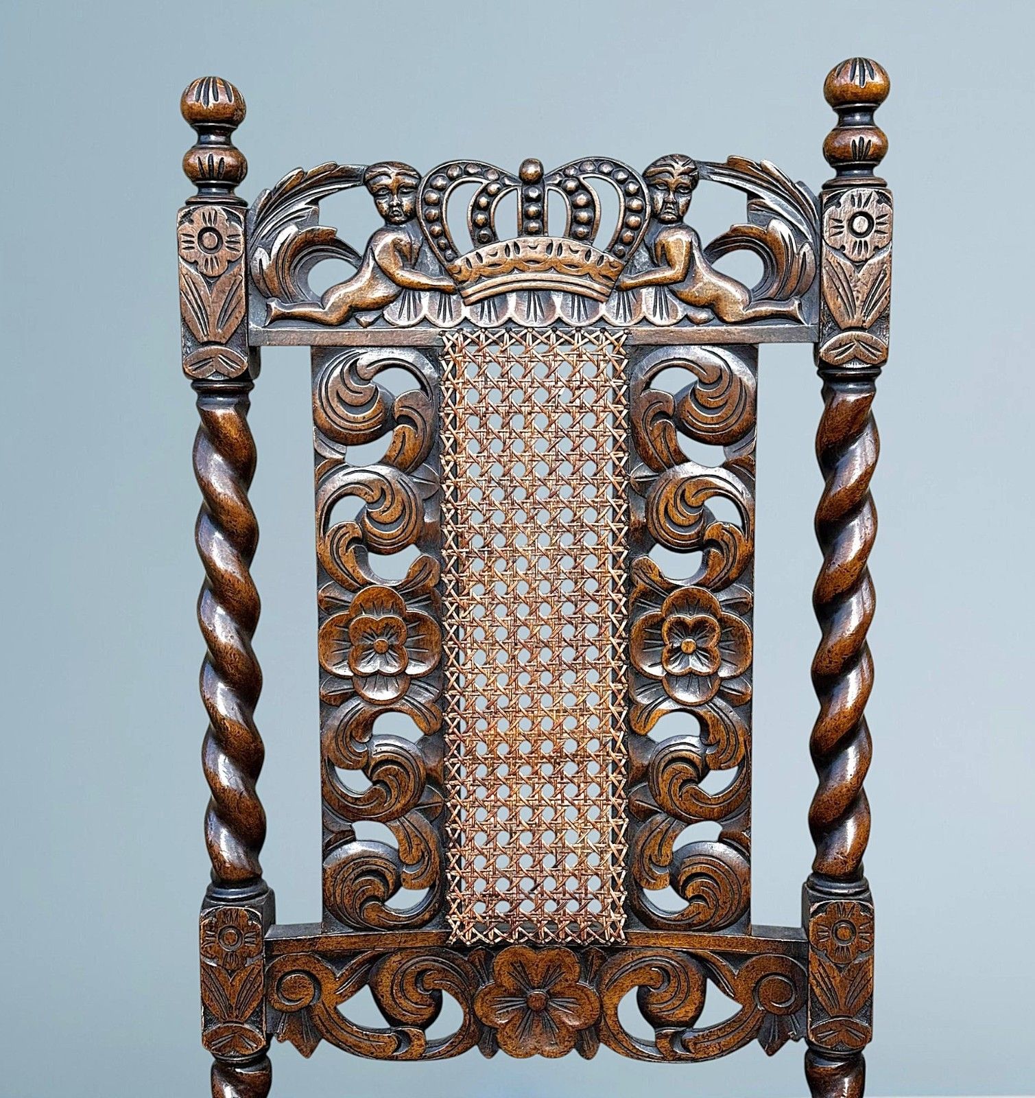 145.0 Antique Carved Walnut Jacobean Style Chair photo