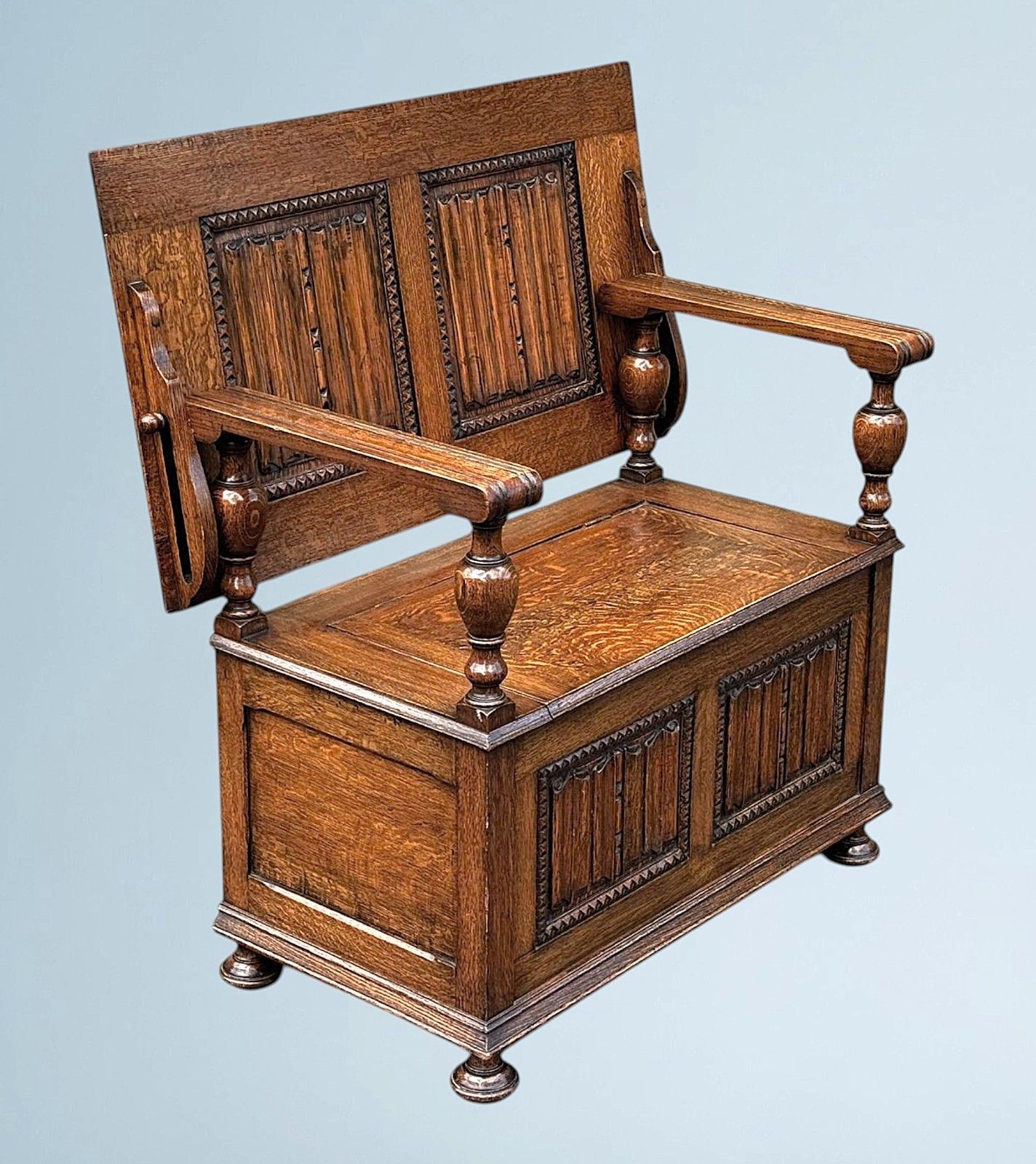 Antique Golden Oak Monks Bench photo for sale