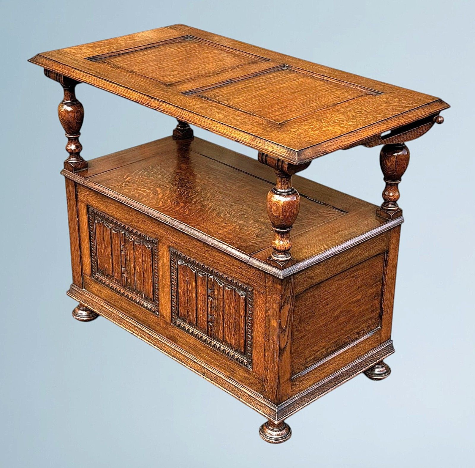 photo for sale Antique Golden Oak Monks Bench