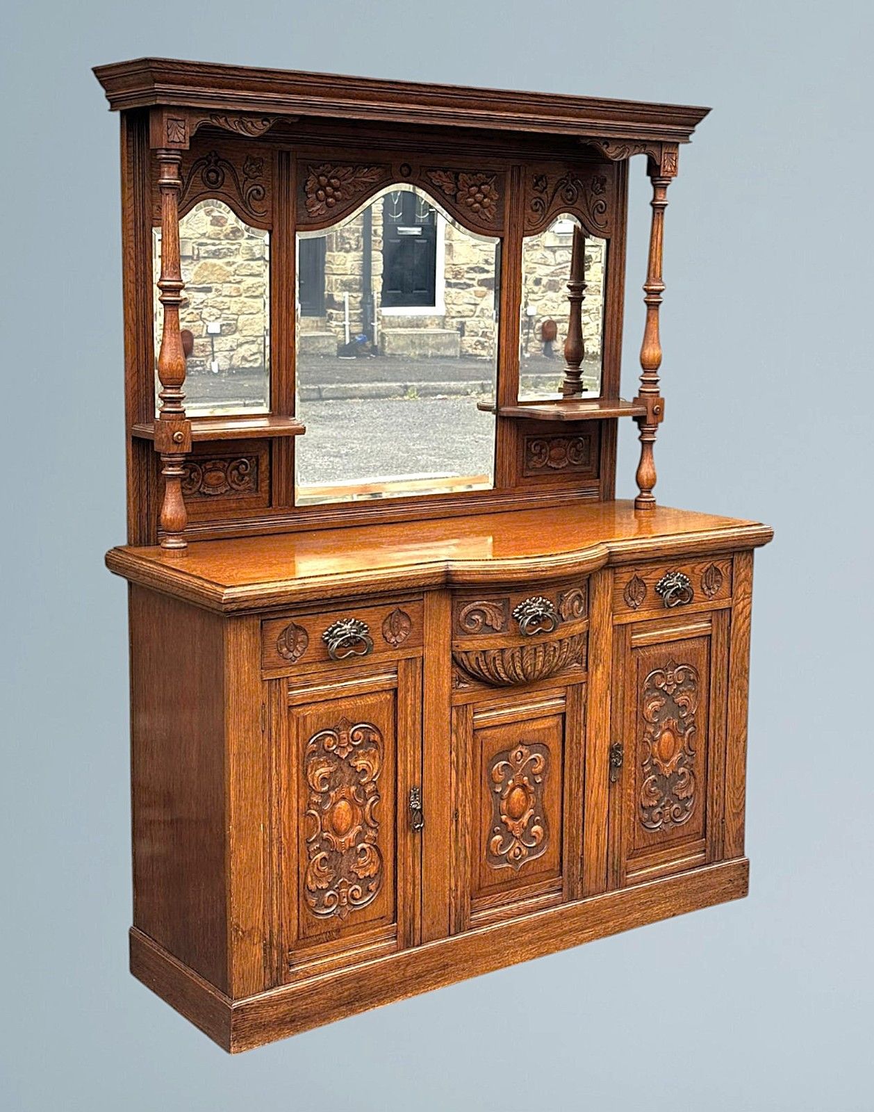 Edwardian Oak Mirror Back Sideboard photo Furniture
