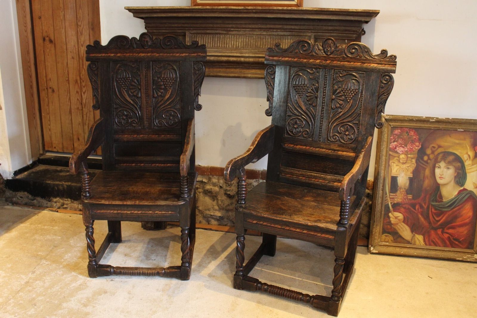 A Rare Pair Of 17th Century Yorkshire Oak Wainscot Chairs C1680