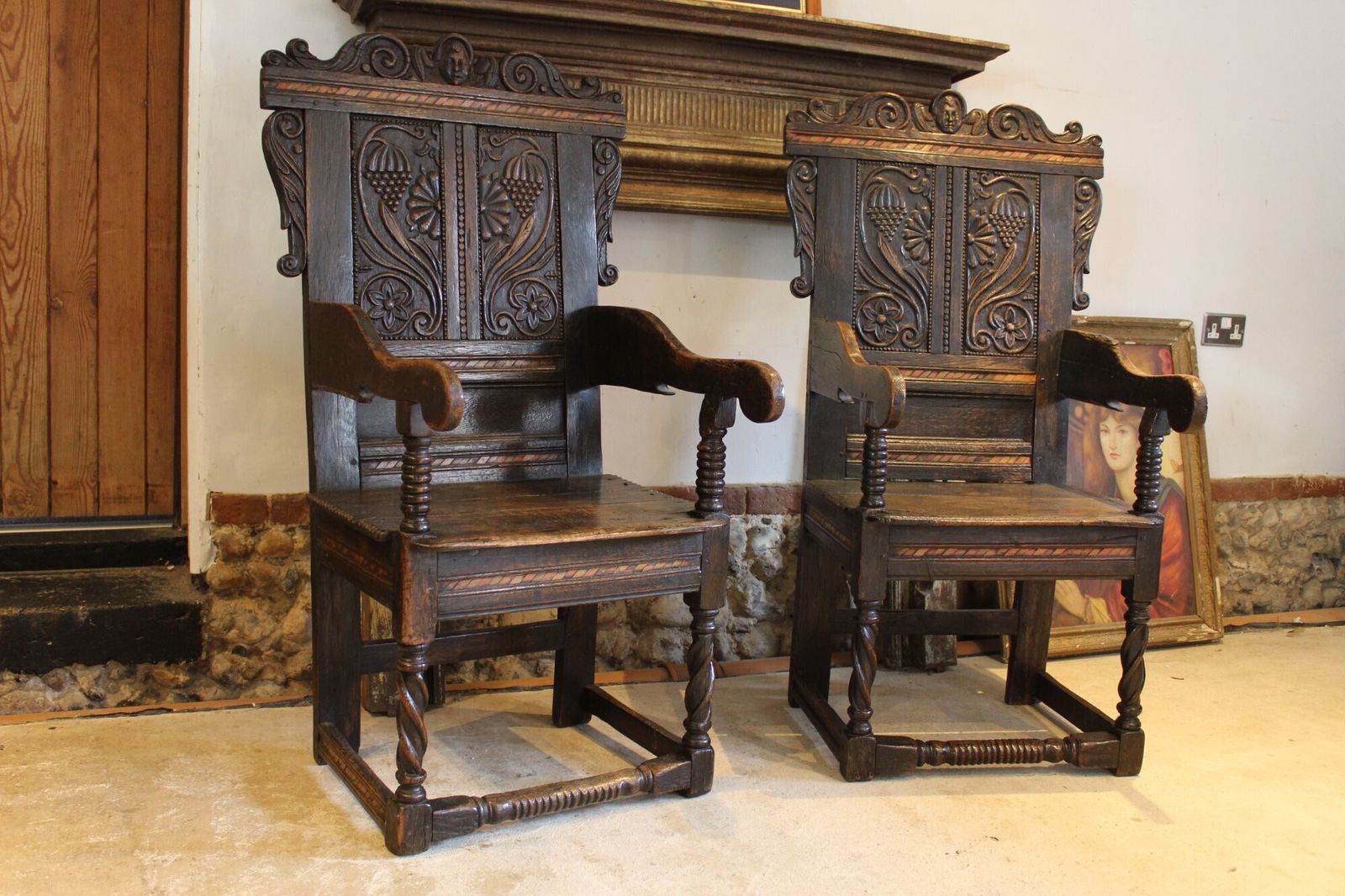 A Rare Pair Of 17th Century Yorkshire Oak Wainscot Chairs C1680 photo Furniture