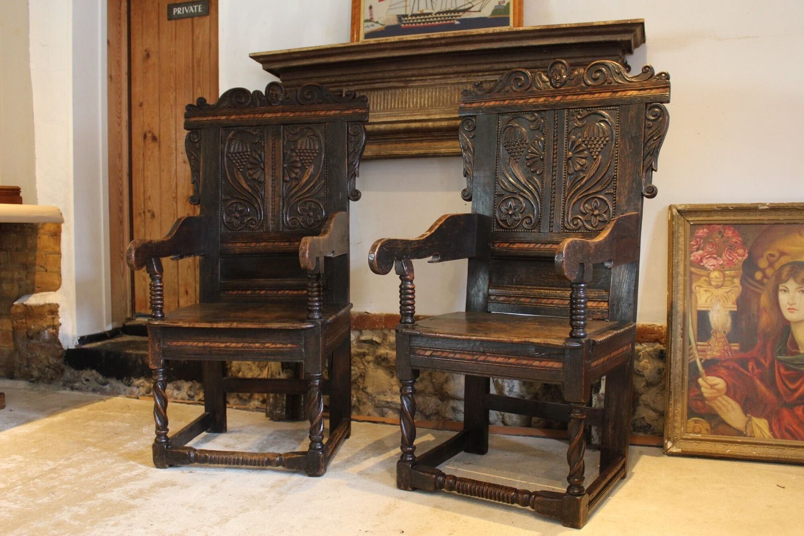 A Rare Pair Of 17th Century Yorkshire Oak Wainscot Chairs C1680 photo buy