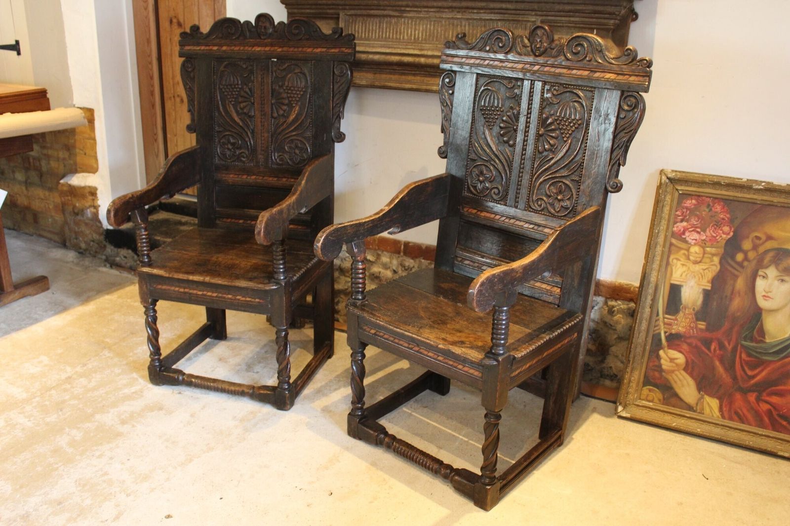 photo for sale A Rare Pair Of 17th Century Yorkshire Oak Wainscot Chairs C1680