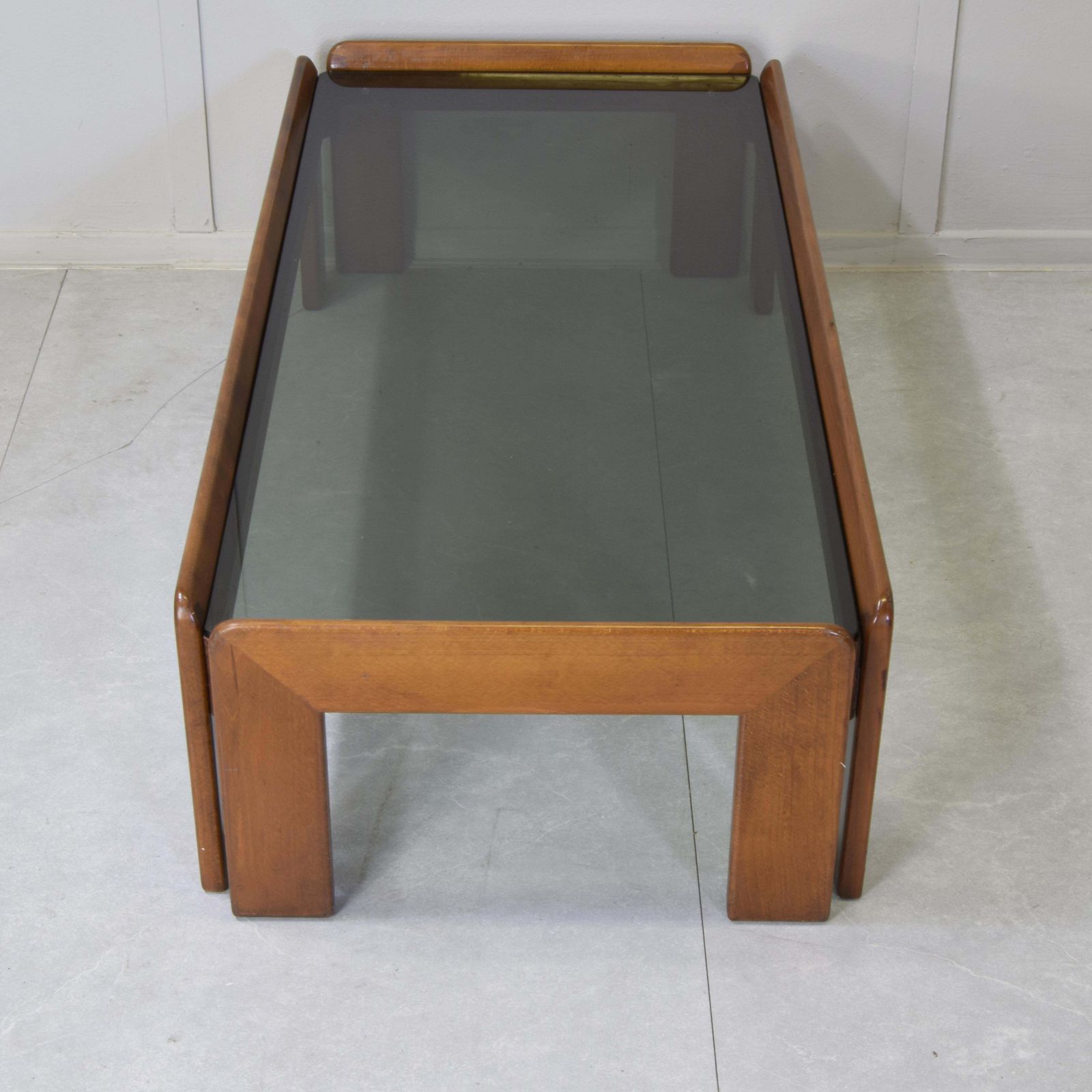 Afra & Tobia Scarpa For Cassin Rectangular Coffee Table In Walnut And Smoked Glass photo vintage
