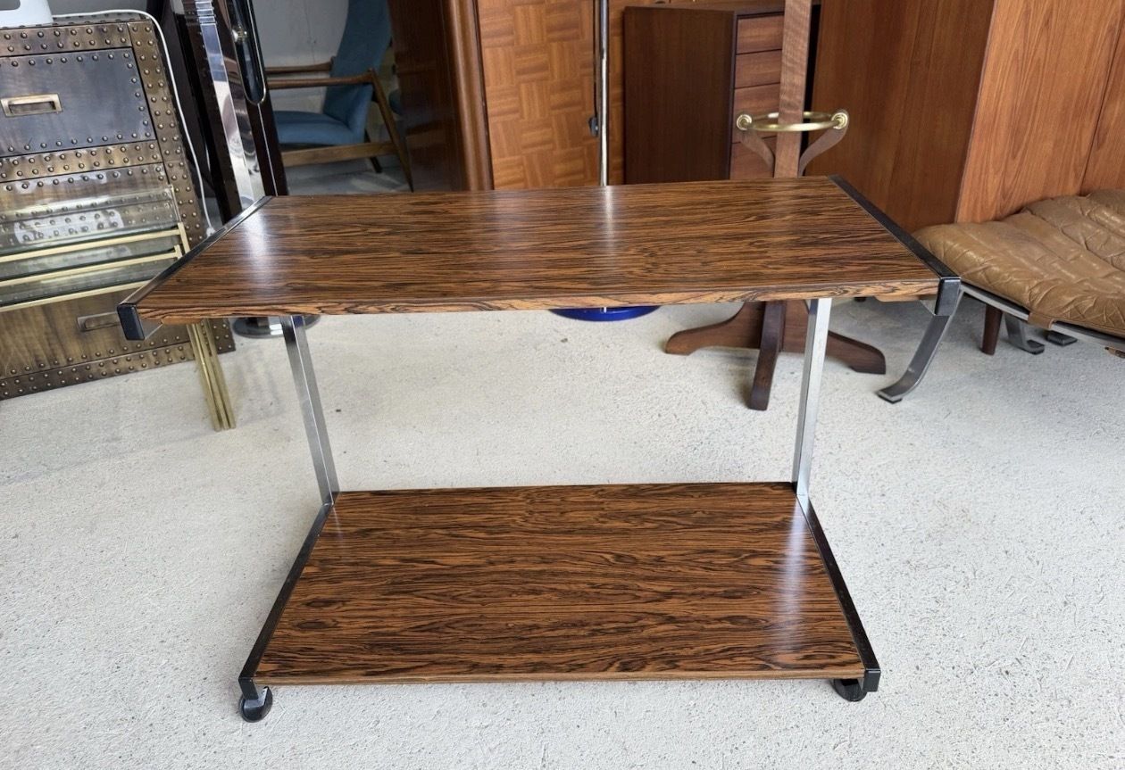 Mid Century Danish Style Chrome And Wooden Drink Trolley photo for sale