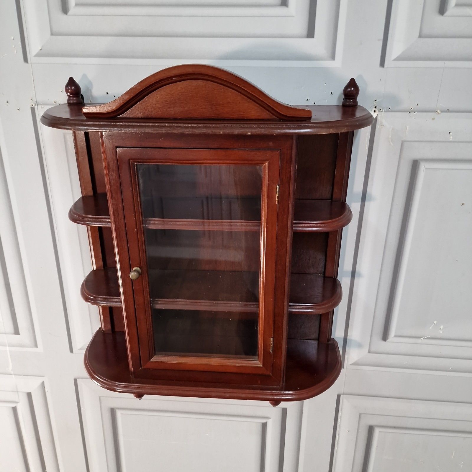 Vintage Wall Cabinet Glazed Display Cupboard Shelves Antique Mahogany Style photo furniture