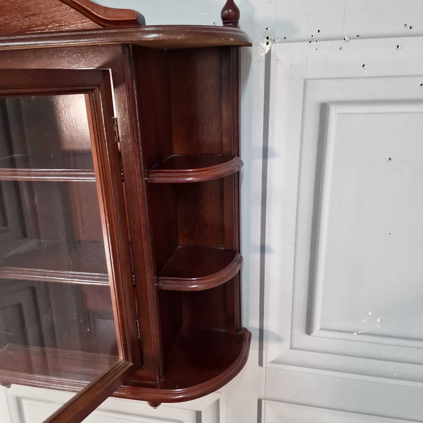 Vintage Wall Cabinet Glazed Display Cupboard Shelves Antique Mahogany Style photo buy