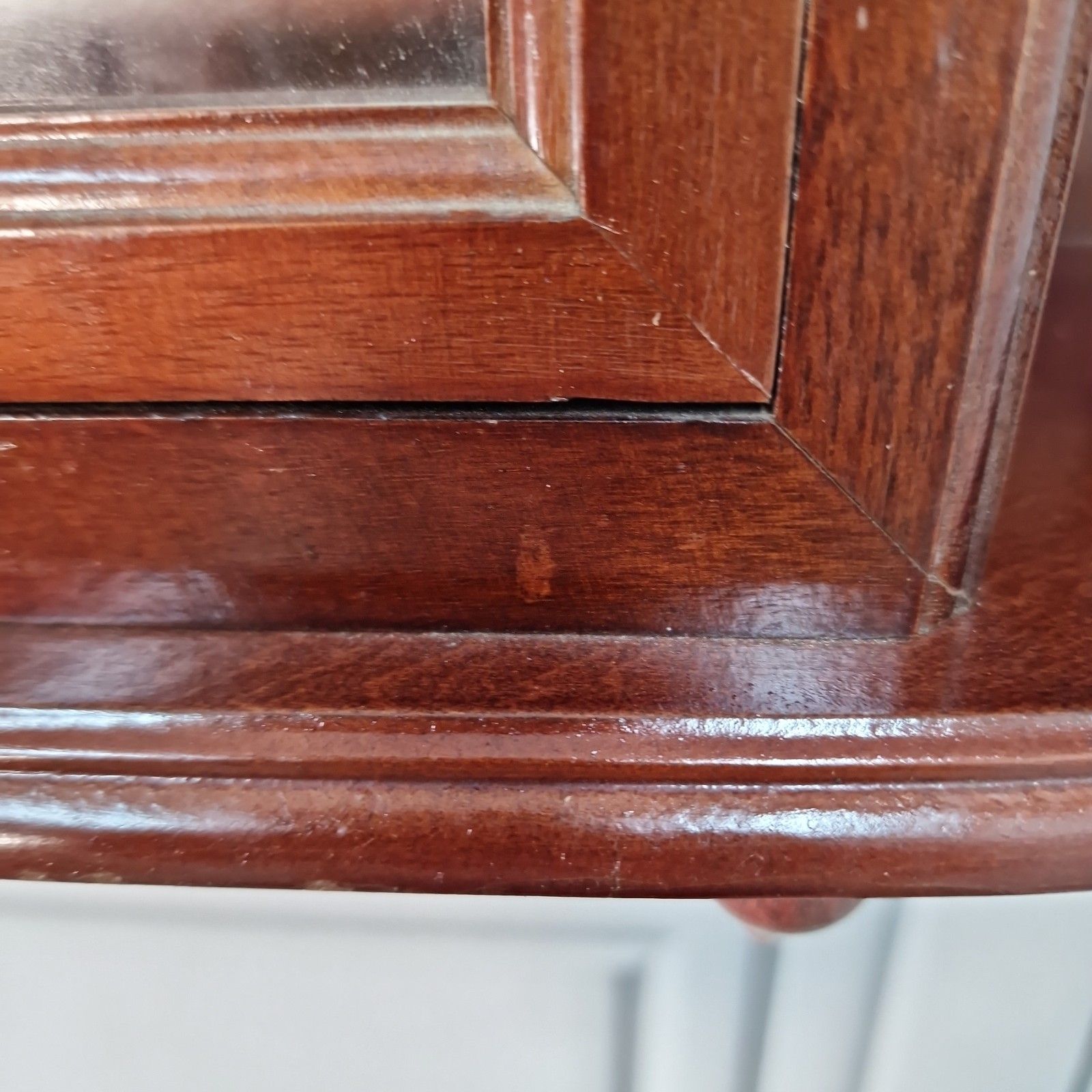 photo vintage Vintage Wall Cabinet Glazed Display Cupboard Shelves Antique Mahogany Style