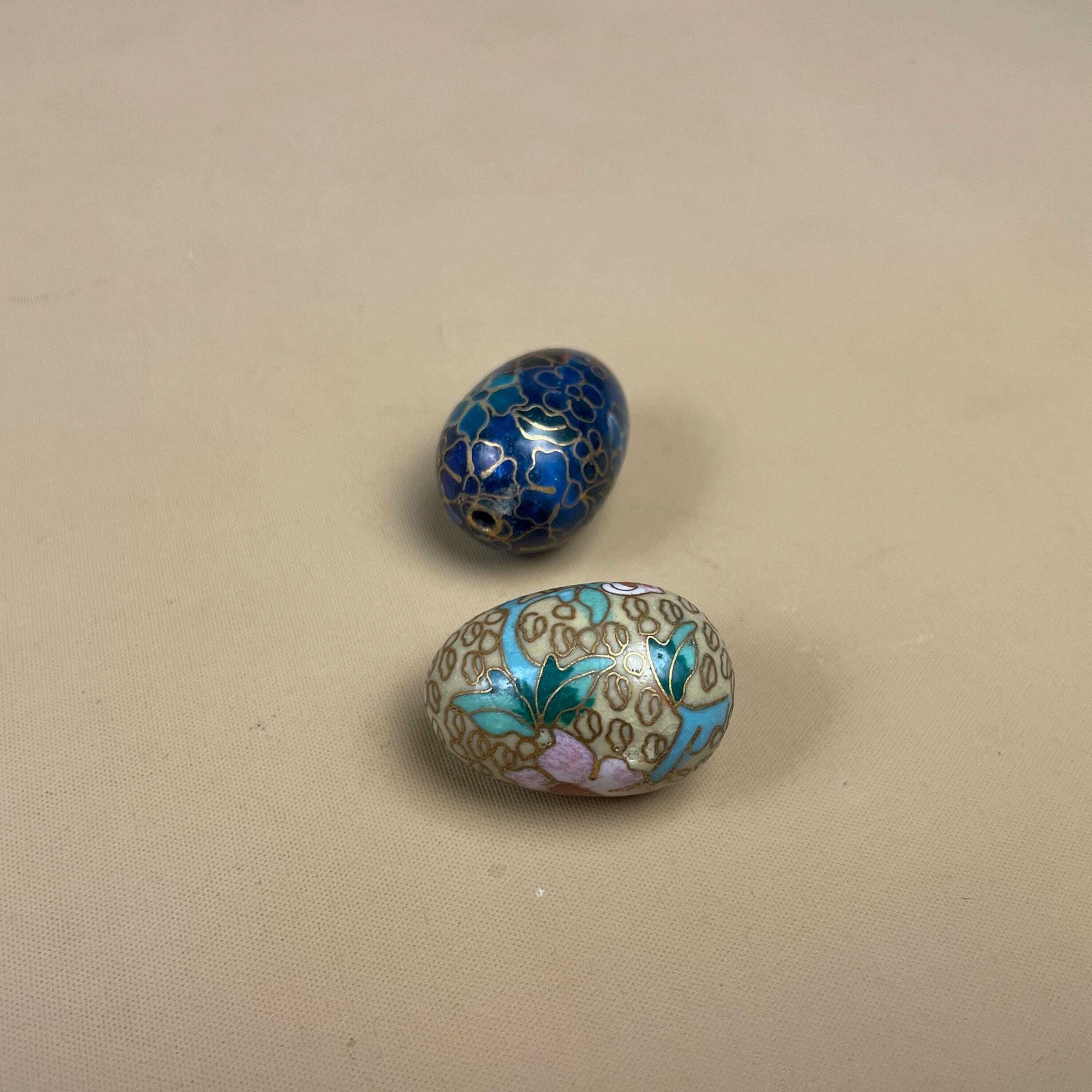 Cloisonne Decorative Eggs Pair Mini Hand Painted Floral Blue Gold Ornaments For Shelf Bowl Display photo furniture